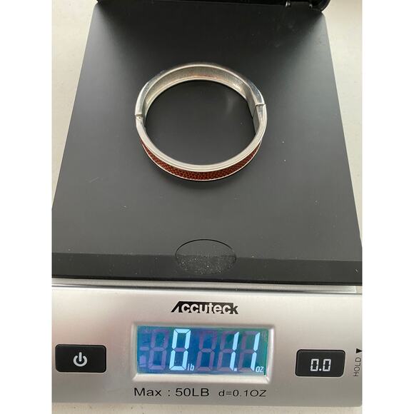 Brown Lizard Inlay Hinge Bangle Silvertone - Picture 7 of 8